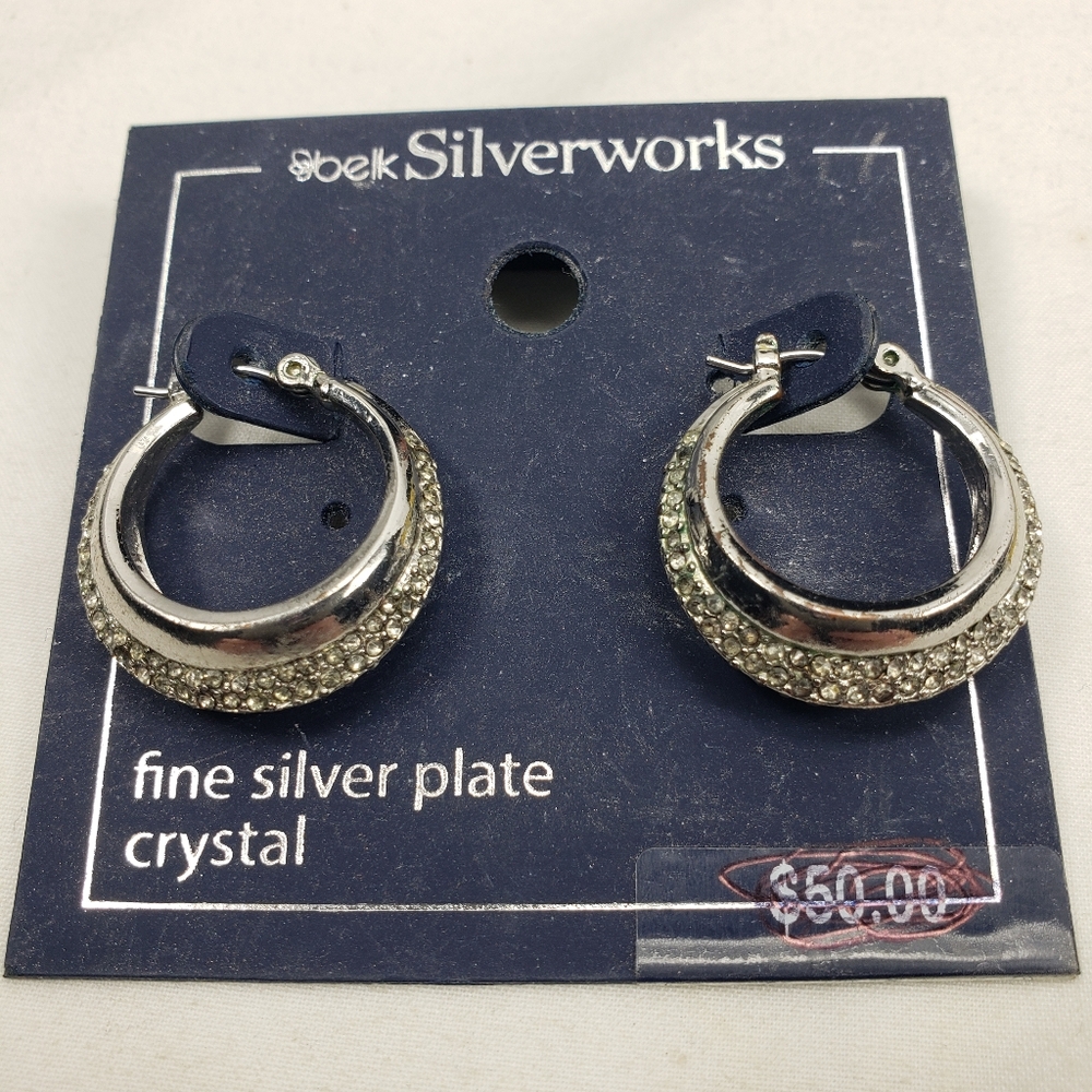 Belk Silverworks Fine Silver Plated Crystal Hoop Earrings